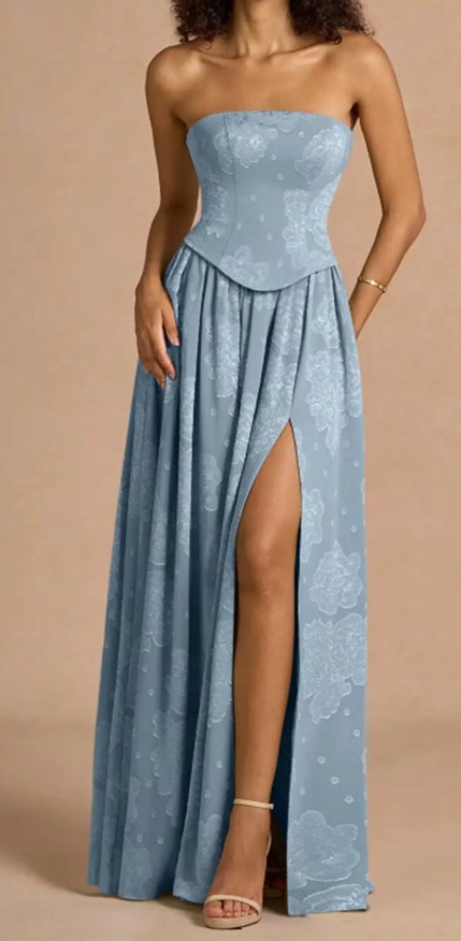 New Azazie Atelier Isaura Powder Blue Maxi Dress Size 2